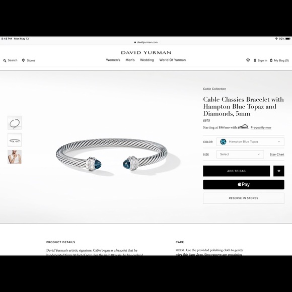 David Yurman cable classics 5mm topaz w diamonds - Picture 3 of 5